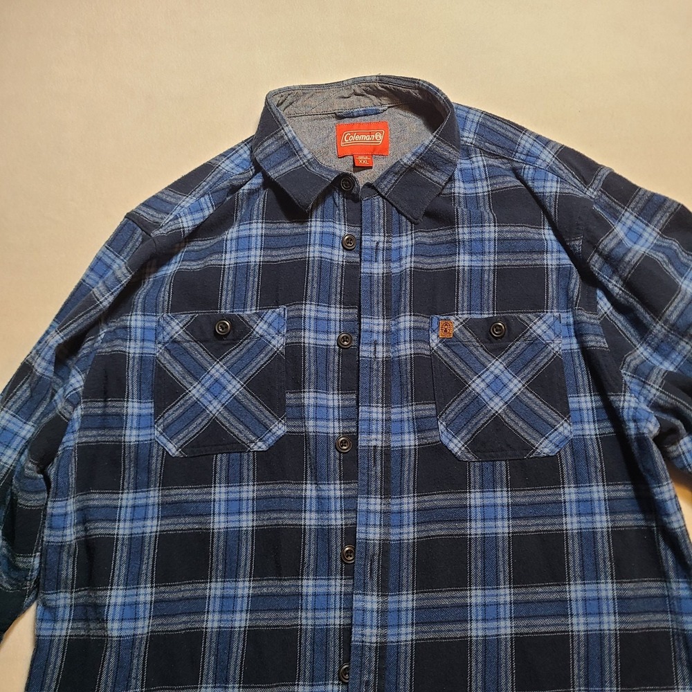Coleman Blue Plaid Flannel Shirt Camping Outdoor Button Up Long Sleeve Men's XXL